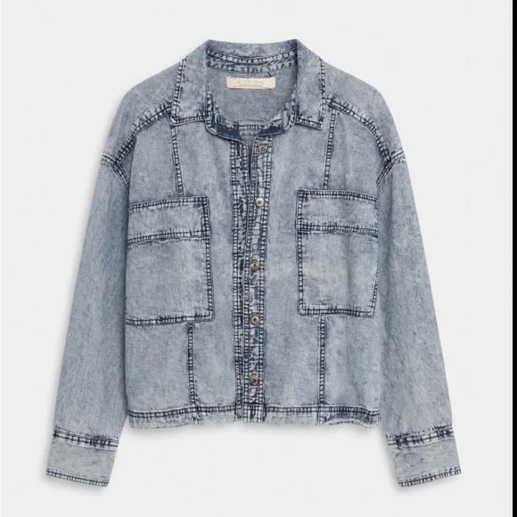 Free People Acid Wash Blue Denim Jacket - Picture 1 of 4